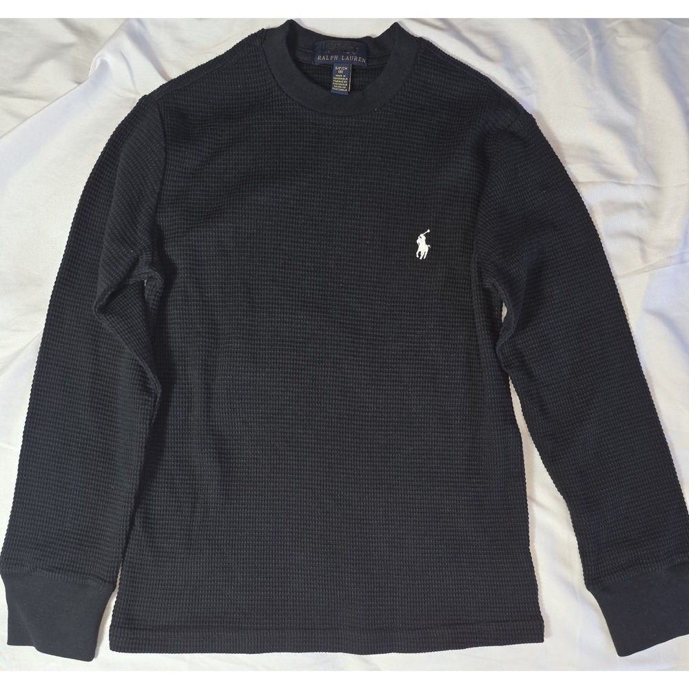 Polo Ralph Lauren Black Waffle Knit Thermal Long Sleeve Youth Small (8) NWOT
